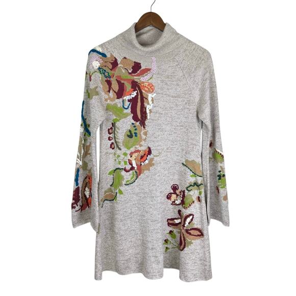 Anthropologie Knitted & Knot Embroidered Petals Turtleneck Swing Sweater Dress - Picture 10 of 15